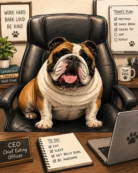 Illustrated bulldog "Top Dog" mascot graphic representing Kelly, optician at Performance Vision Eye Care